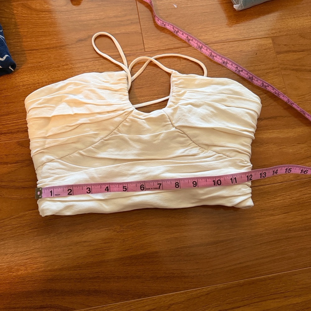 Zara Cream Ruched Bustier Halter Top, Medium - Picture 5 of 8